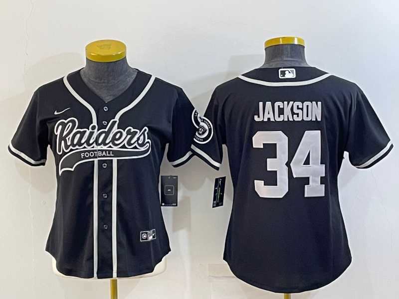 Women%27s Las Vegas Raiders #34 Bo Jackson Black With Patch Cool Base Stitched Baseball Jersey